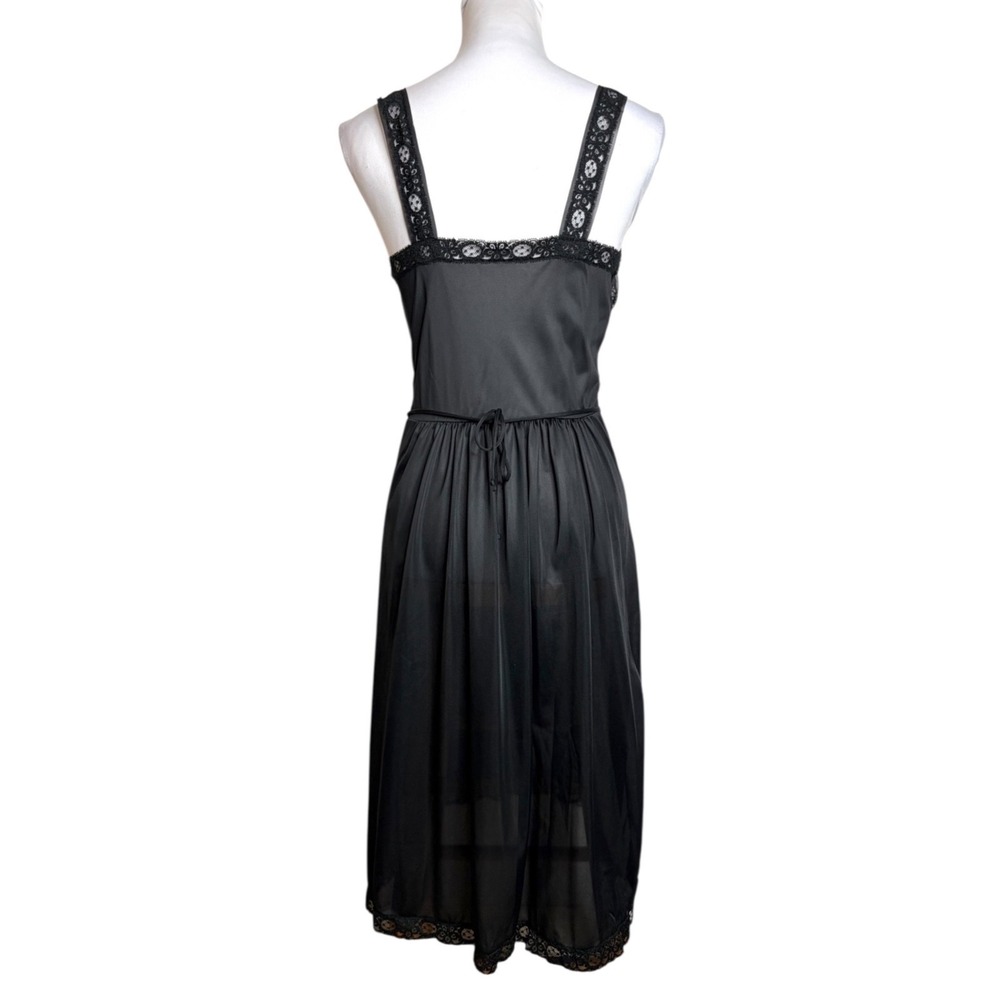 Vintage 60s Whimsigoth Slip Dress S Black Lace Trim V Waist Nightgown Rogers - Picture 4 of 11